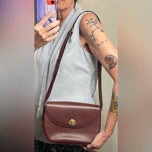 Cartier Authentic Vintage Deep Red Leather Shoulder Bag w/ Adjustable Strap